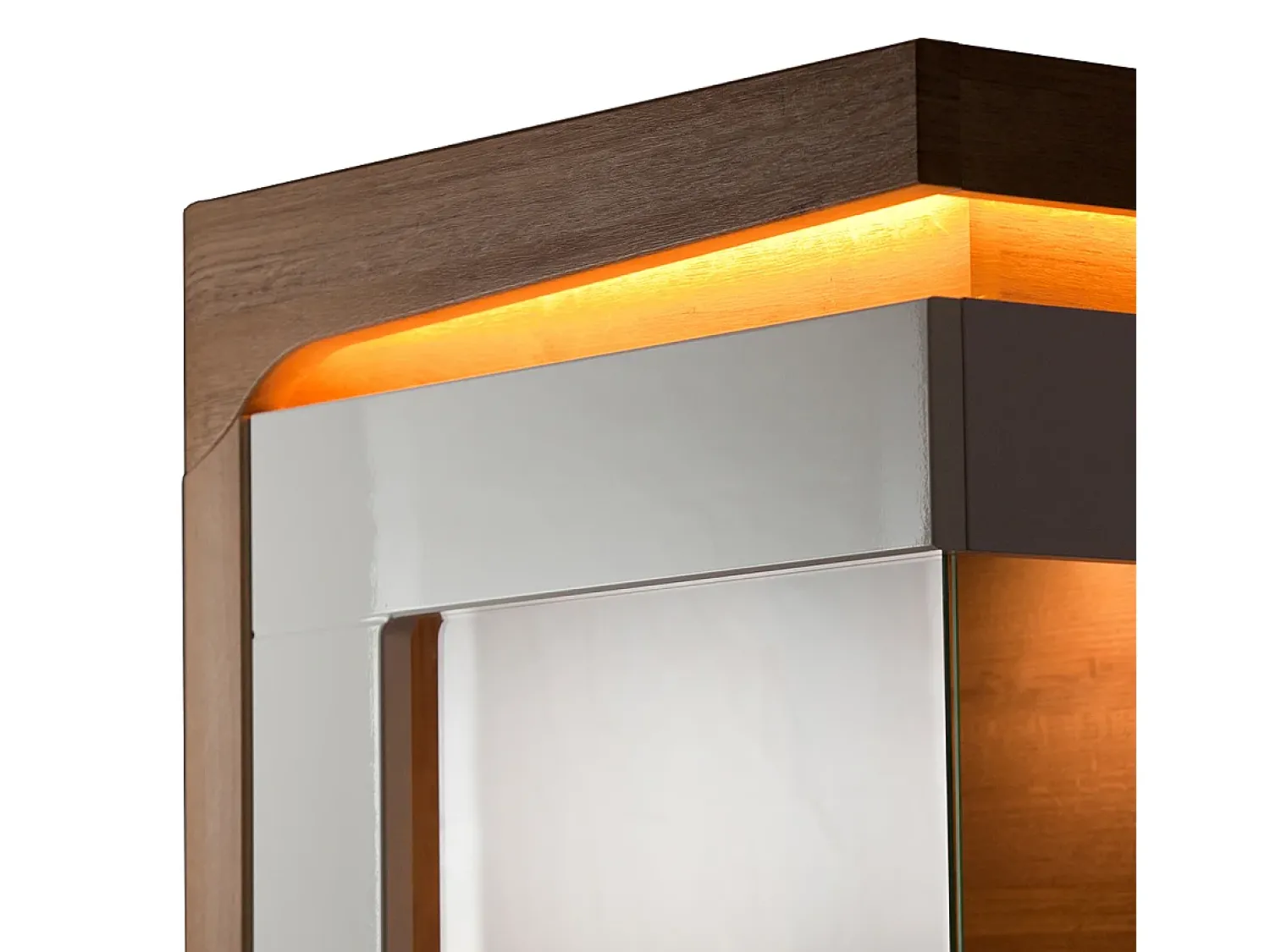 Vitrina|Petits-Meubles Vitrina de 1 porta com abertura à esquerda, incluindo LED Teo White e Wood Natural claro