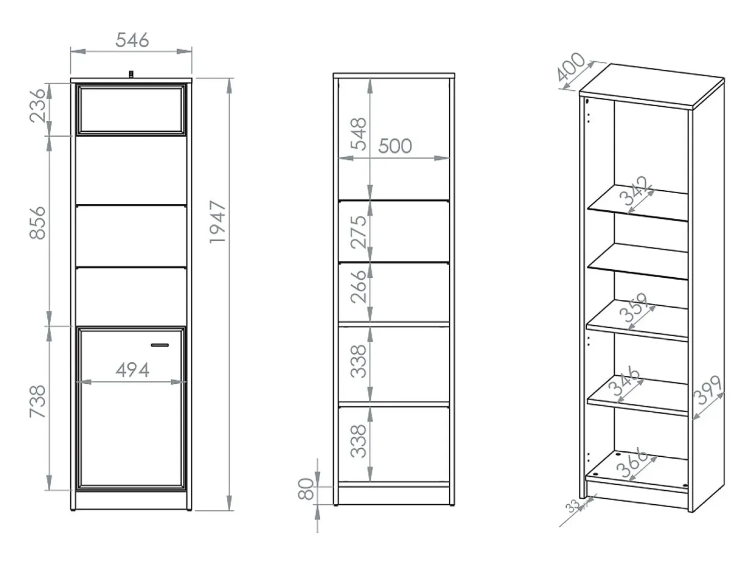 Petits-Meubles Vitrina de 1 porta Kaius em caxemira e madeira escura^ Vitrina