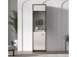 Petits-Meubles Vitrina de 1 porta Kaius em caxemira e madeira escura^ Vitrina