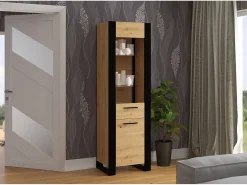 Vitrina*Furnlux Vitrina de 1 porta Nouka em madeira e preto Bege