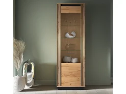 Petits-Meubles Vitrina de 1 porta Solal em madeira e preto Natural claro