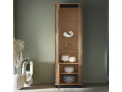 Petits-Meubles Vitrina de 1 porta Solal em madeira e preto Natural claro