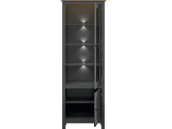 Vitrina|Petits-Meubles Vitrina de 2 portas com LED Duck antracite e madeira Cinzento