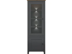 Vitrina|Petits-Meubles Vitrina de 2 portas com LED Duck antracite e madeira Cinzento