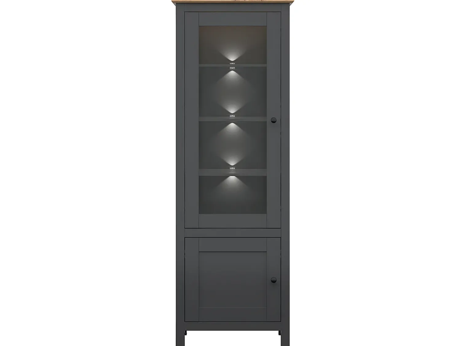 Vitrina|Petits-Meubles Vitrina de 2 portas com LED Duck antracite e madeira Cinzento