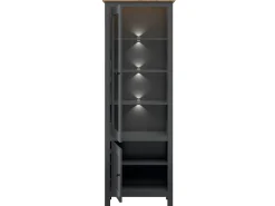 Vitrina|Petits-Meubles Vitrina de 2 portas com LED Duck antracite e madeira Cinzento