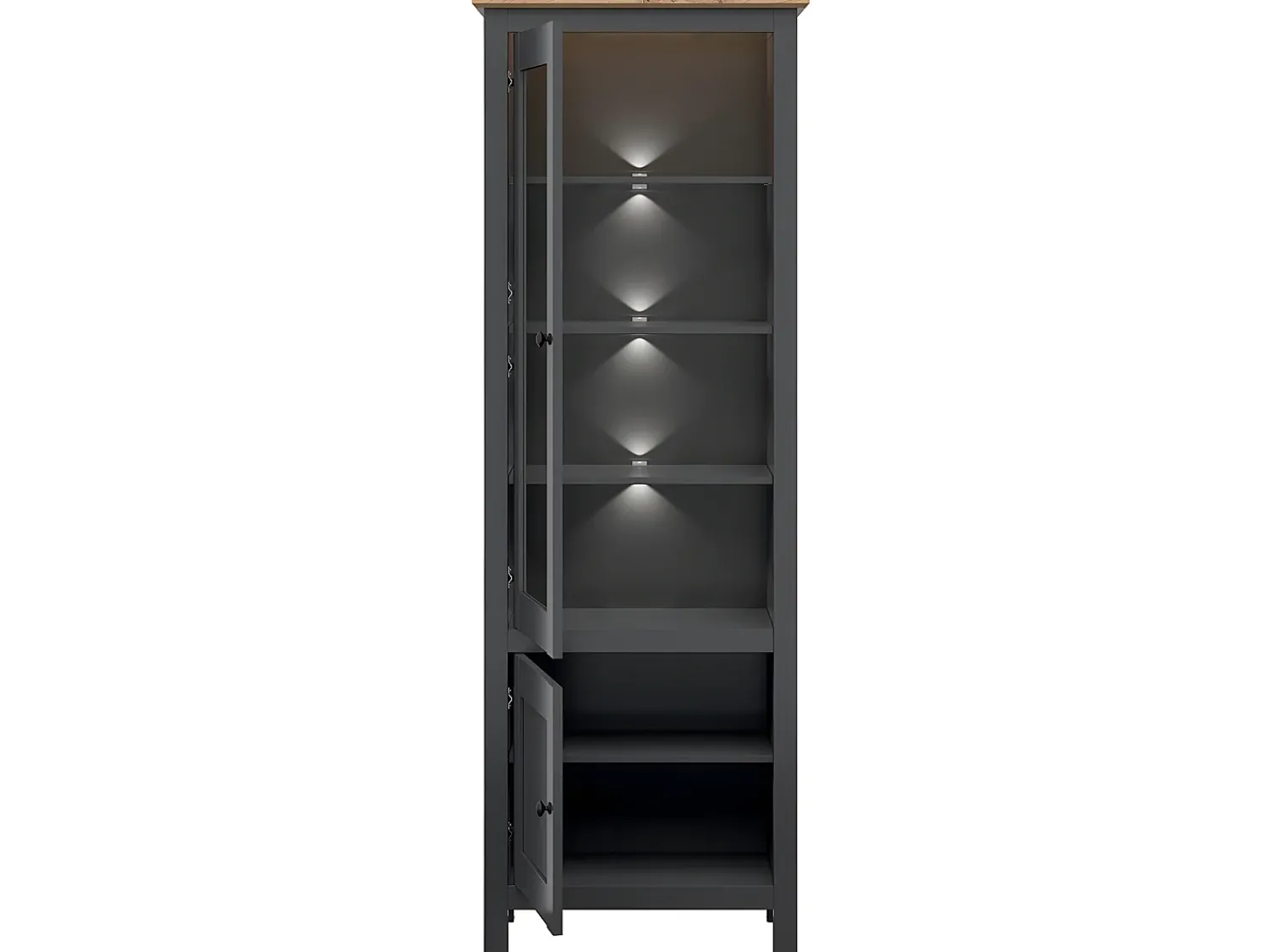 Vitrina|Petits-Meubles Vitrina de 2 portas com LED Duck antracite e madeira Cinzento