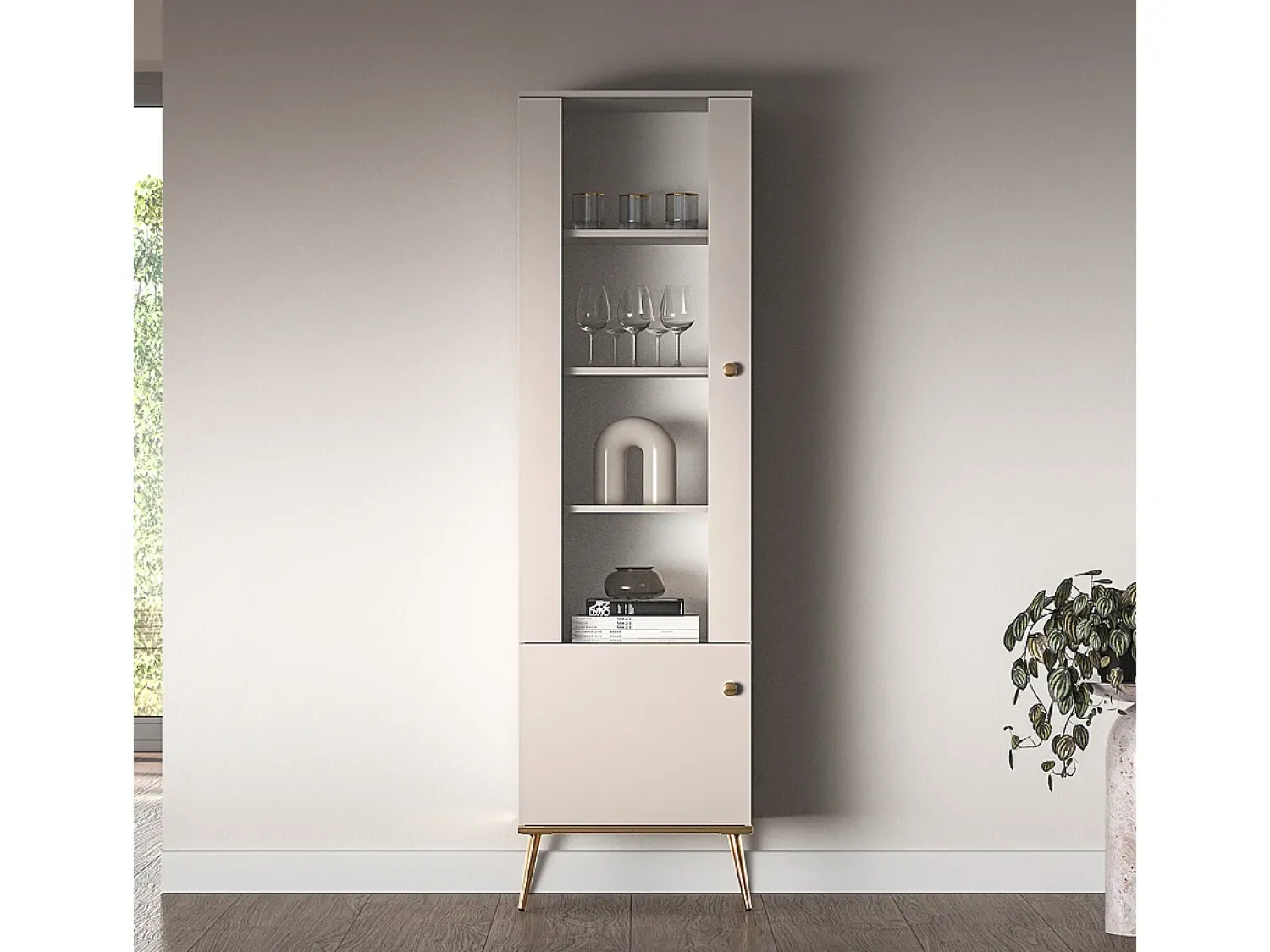 Petits-Meubles Vitrina de 2 portas Olivia Cashmere e Gold^ Vitrina