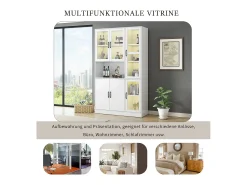 Vitrina*Merax Vitrina de aparador alto 6 portas e 1 compartimento - LEDs - Madeira MDF - - 120 x 40 x 200 cm Branco