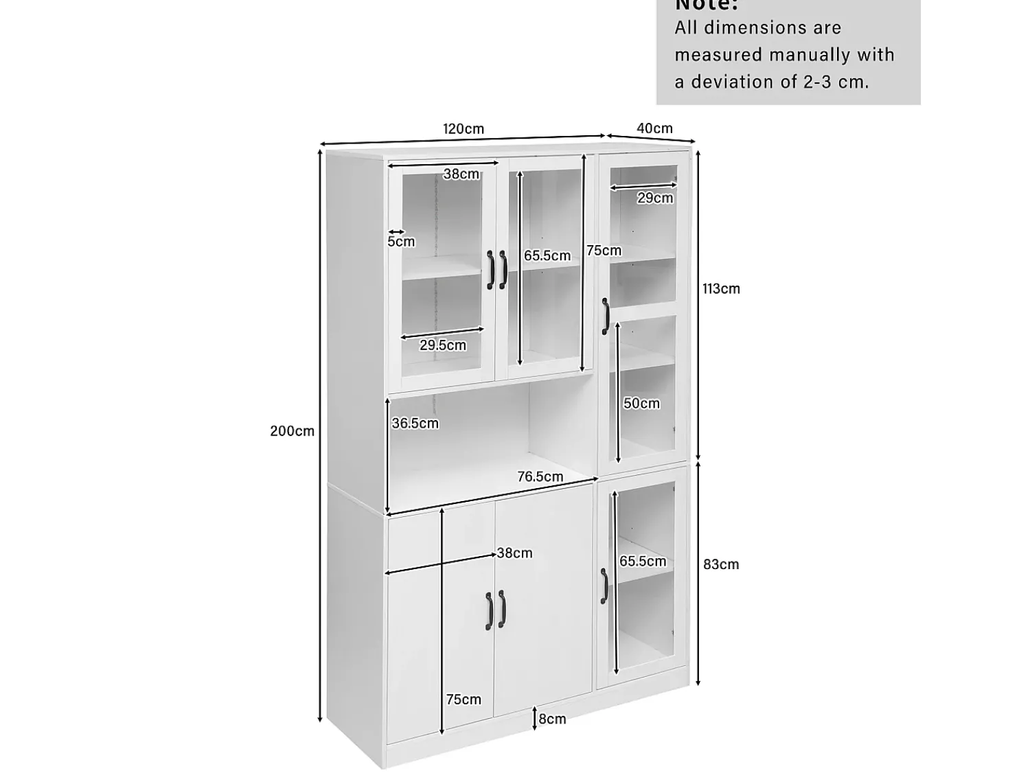 Vitrina*Merax Vitrina de aparador alto 6 portas e 1 compartimento - LEDs - Madeira MDF - - 120 x 40 x 200 cm Branco