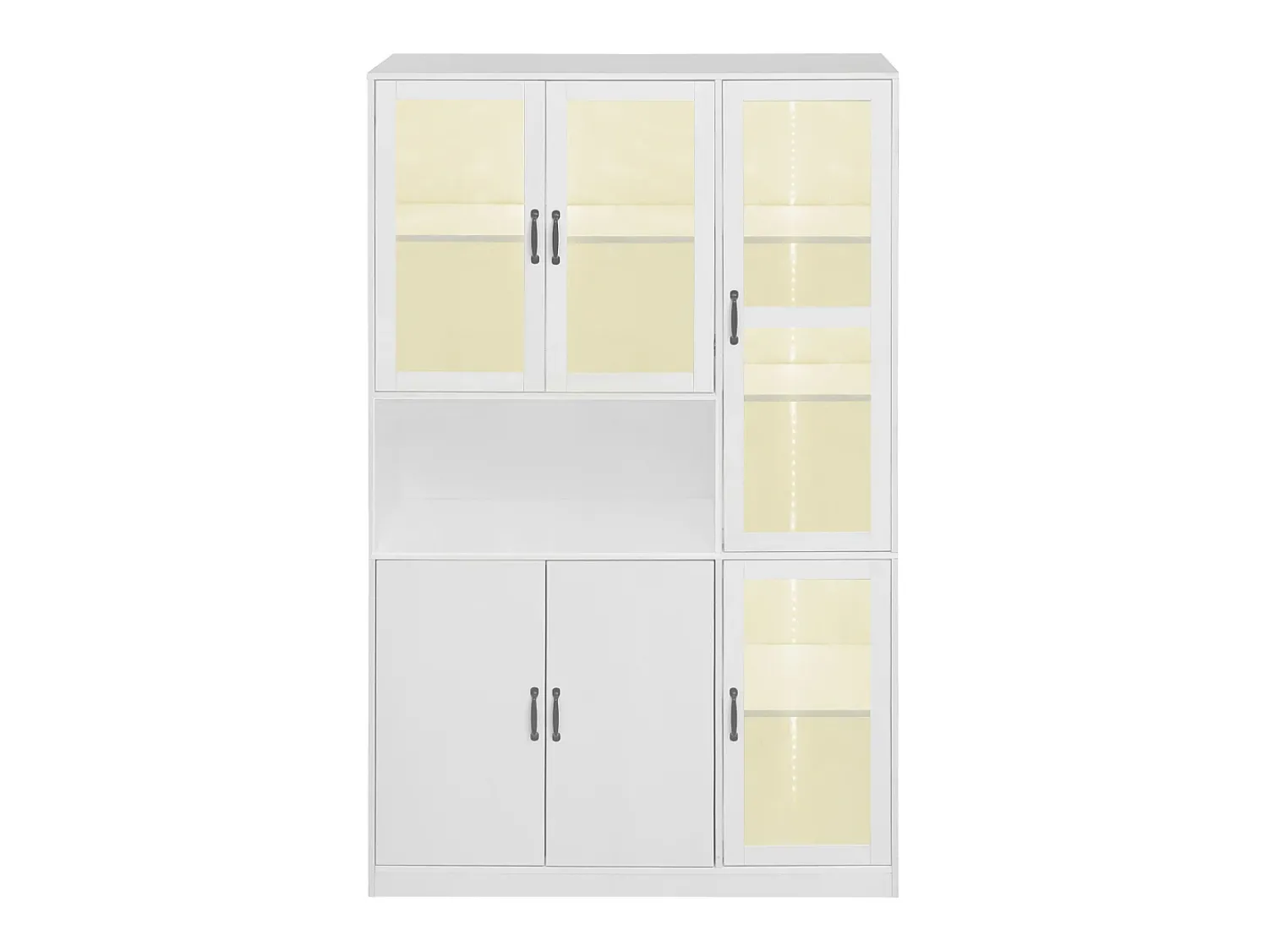 Vitrina*Merax Vitrina de aparador alto 6 portas e 1 compartimento - LEDs - Madeira MDF - - 120 x 40 x 200 cm Branco