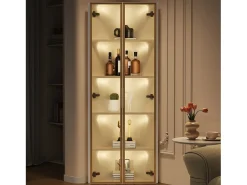 Vitrina|ModernLuxe Vitrina de canto 62x35x160 cm - con iluminação LED - 2 portas de vidro temperado - Design de canto - MDF + vidro - Branco