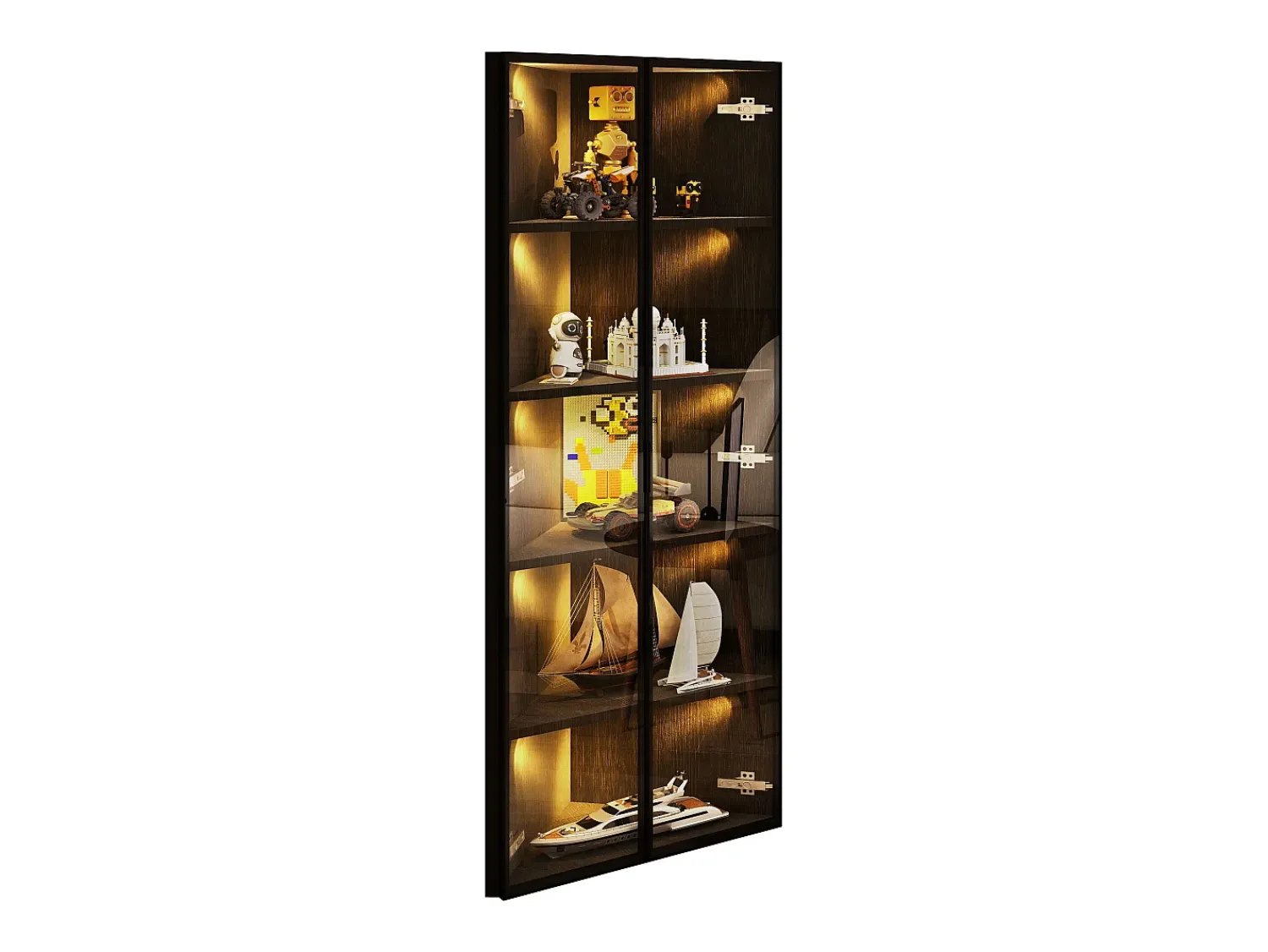 Vitrina*ModernLuxe Vitrina de canto 62x35x160cm - con iluminação LED - 2 portas de vidro - Preto