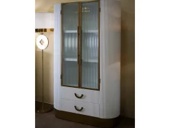 Vitrina*Dmora Vitrina de zibelina, Aparador expositor, Vitrina multiusos, Aparador de sala, 85x40 h160 cm, e Castanho Branco