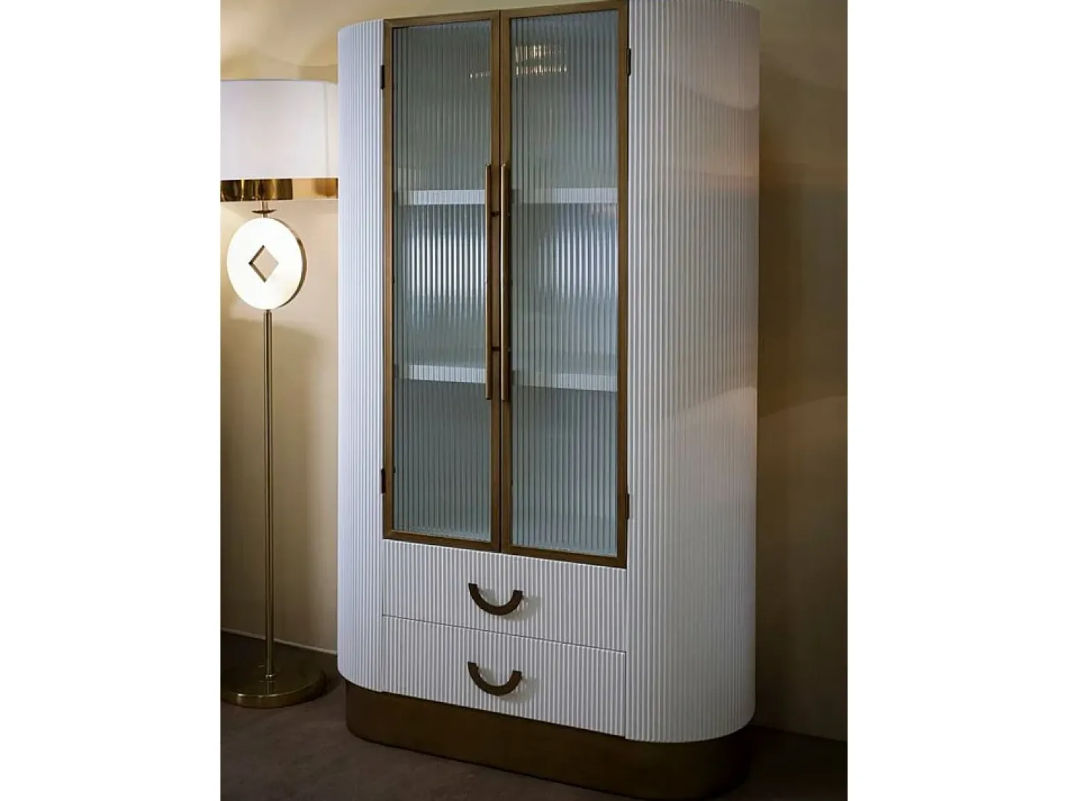 Vitrina*Dmora Vitrina de zibelina, Aparador expositor, Vitrina multiusos, Aparador de sala, 85x40 h160 cm, e Castanho Branco