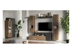 Meublorama Vitrina design 2 portas coleção DOMI. Cor cinza antracite carvalho escuro^ Vitrina