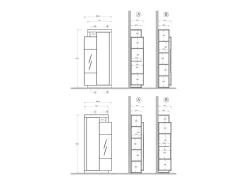 Meublorama Vitrina design 2 portas coleção DOMI. Cor cinza antracite carvalho escuro^ Vitrina