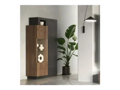 Meublorama Vitrina design 2 portas coleção DOMI. Cor cinza antracite carvalho escuro^ Vitrina
