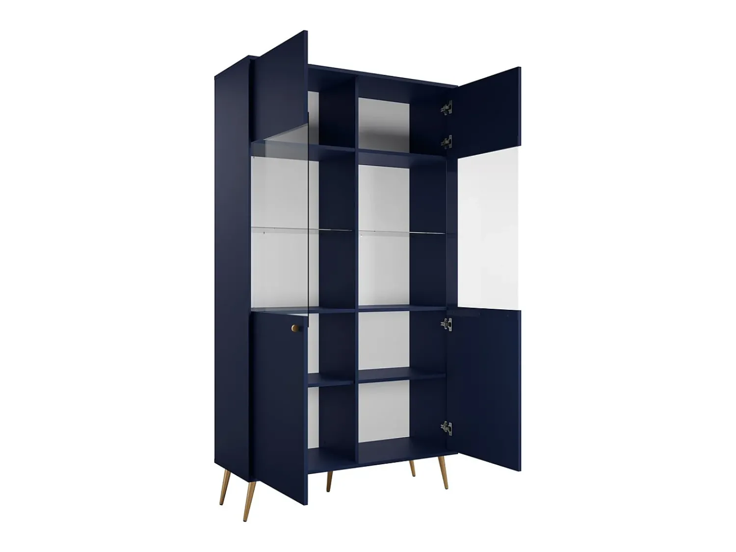Vitrina|Meublorama Vitrina design AZURÉA – 2 portas com vidro LED – profundo – 106x191x41 cm Azul
