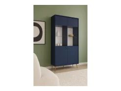 Vitrina|Meublorama Vitrina design AZURÉA – 2 portas com vidro LED – profundo – 106x191x41 cm Azul