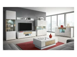 Discount Meublorama Vitrina design coleção OHIO, modelo alto. Cor branca e acabamento com aparência de carvalho. Branco