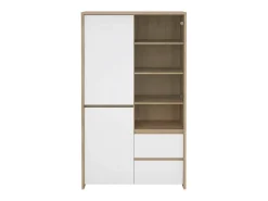 Discount Dmora Vitrina Dvecin, Aparador expositor, Vitrina multiusos, Aparador sala, 100x48 h170 cm, Carvalho e Branco Castanho