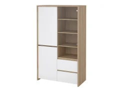 Discount Dmora Vitrina Dvecin, Aparador expositor, Vitrina multiusos, Aparador sala, 100x48 h170 cm, Carvalho e Branco Castanho