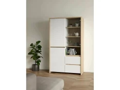 Discount Dmora Vitrina Dvecin, Aparador expositor, Vitrina multiusos, Aparador sala, 100x48 h170 cm, Carvalho e Branco Castanho