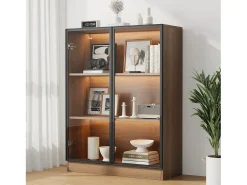 Vitrina*ModernLuxe Vitrina em vidro com 3 prateleiras - LED - Castanho