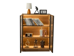 Vitrina*ModernLuxe Vitrina em vidro com 3 prateleiras - LED - Castanho