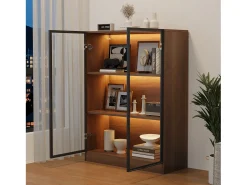 Vitrina*ModernLuxe Vitrina em vidro com 3 prateleiras - LED - Castanho
