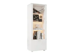 New ModernLuxe Vitrina envernizada brilhante 50x40x160 cm - con iluminação LED - Porta de acrílico+1 gaveta - Prateleiras de vidro - Painéis de partículas - Branco