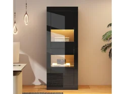 Best ModernLuxe Vitrina envernizada brilhante 61x42x162 cm - con iluminação LED - 2 portas - Prateleiras de vidro ajustáveis - Preto
