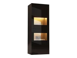 Best ModernLuxe Vitrina envernizada brilhante 61x42x162 cm - con iluminação LED - 2 portas - Prateleiras de vidro ajustáveis - Preto