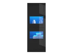 Best ModernLuxe Vitrina envernizada brilhante 61x42x162 cm - con iluminação LED - 2 portas - Prateleiras de vidro ajustáveis - Preto