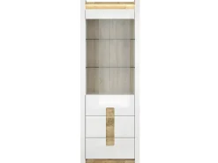 Online Petits-Meubles Vitrina Helios LED de 1 porta e 2 gavetas em branco lacado e madeira Natural claro