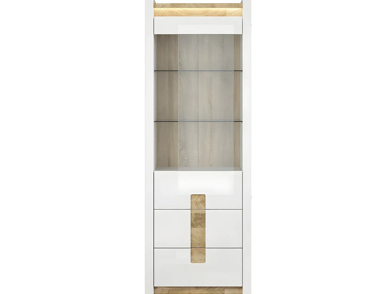Online Petits-Meubles Vitrina Helios LED de 1 porta e 2 gavetas em branco lacado e madeira Natural claro
