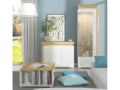 Petits-Meubles Vitrina LED de 1 porta e abertura à direita, incluindo Teo White e Wood Natural claro