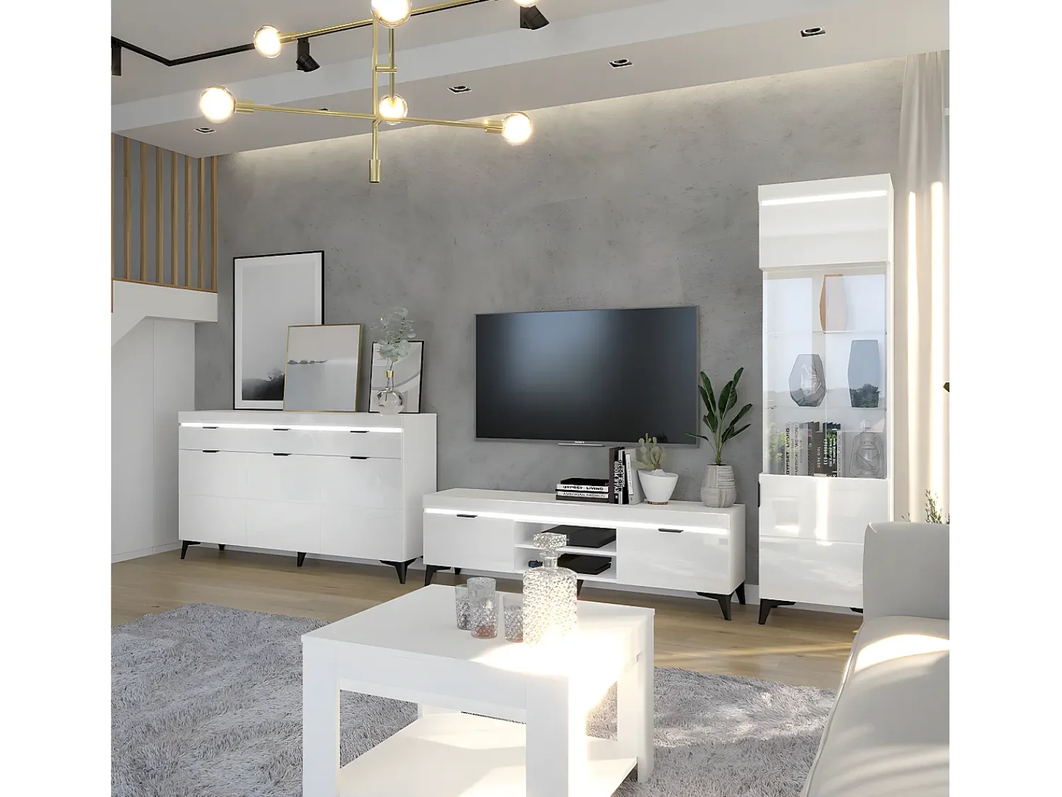 Vitrina*Petits-Meubles Vitrina LED de 1 porta Ruben White Branco