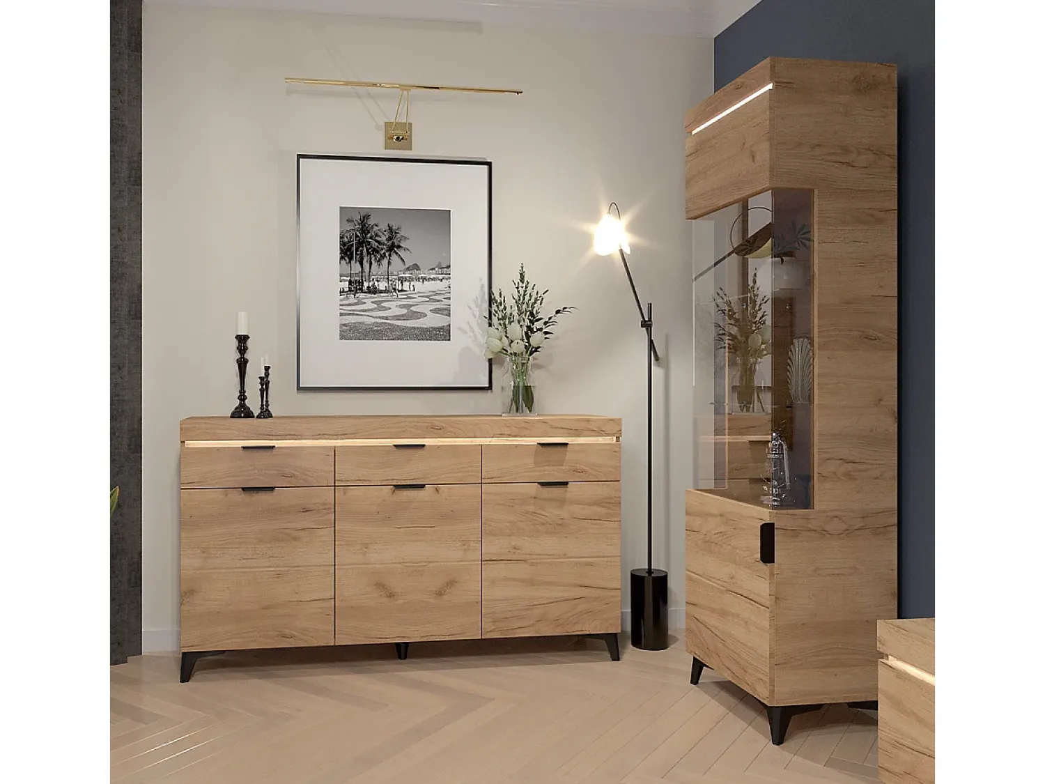 Clearance Petits-Meubles Vitrina LED de 1 porta Ruben Wood Natural claro