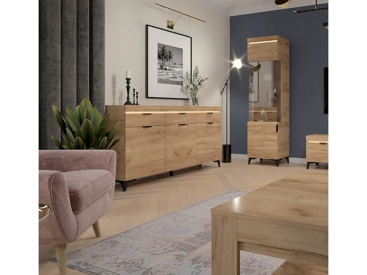 Clearance Petits-Meubles Vitrina LED de 1 porta Ruben Wood Natural claro
