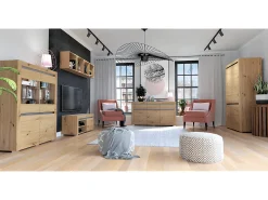 Petits-Meubles Vitrina LED de 2 portas Kasla em madeira e antracite^ Vitrina
