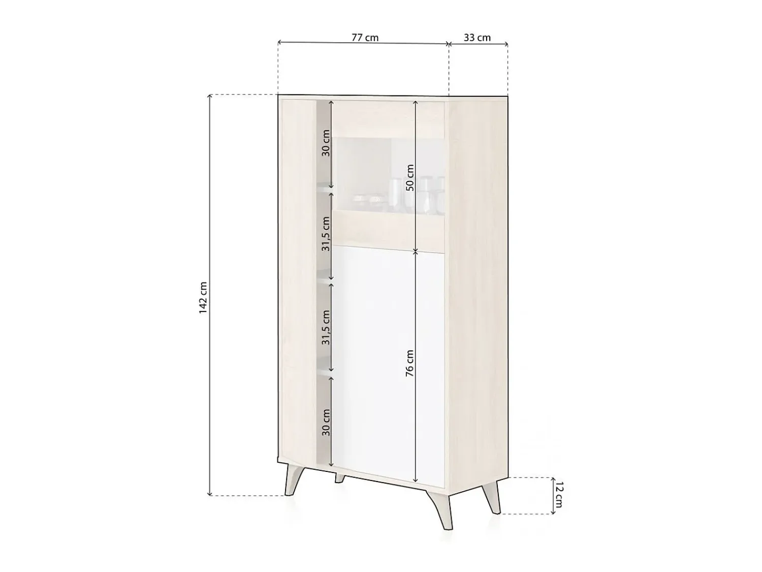 Online duehome Vitrina Lira Blanco Artik (Blanco Mate) - Roble Canadian Natural claro