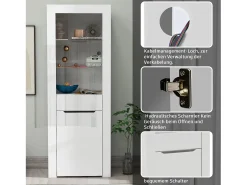 Vitrina*Merax Vitrina moderna com 1 porta e 1 gaveta - LEDs - 3 prateleiras - altura 165 cm - brilhante - Branco