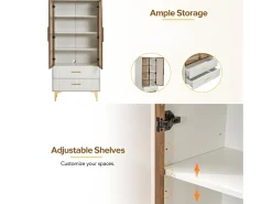 ModernLuxe Vitrina moderna com luzes LED e prateleiras removíveis - H 150 cm - 2 portas de vidro e 2 gavetas -^ Vitrina