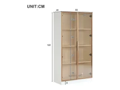 ModernLuxe Vitrina moderna com luzes LED em 16 cores - H 160 cm - 2 portas com prateleiras removíveis - Transparente