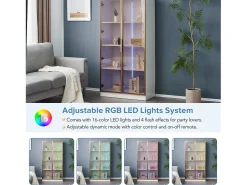 ModernLuxe Vitrina moderna com luzes LED em 16 cores - H 160 cm - 2 portas com prateleiras removíveis - Transparente