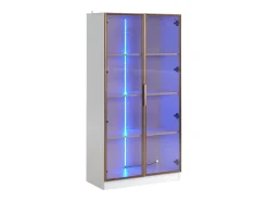 ModernLuxe Vitrina moderna com luzes LED em 16 cores - H 160 cm - 2 portas com prateleiras removíveis - Transparente