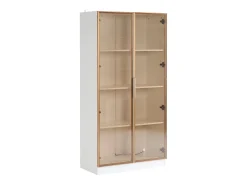 ModernLuxe Vitrina moderna com luzes LED em 16 cores - H 160 cm - 2 portas com prateleiras removíveis - Transparente