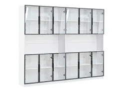 ModernLuxe Vitrina moderna 240x34x200 cm - Iluminação LED - 12 portas de vidro - Espaço de armazenamento aberto - MDF -^ Vitrina